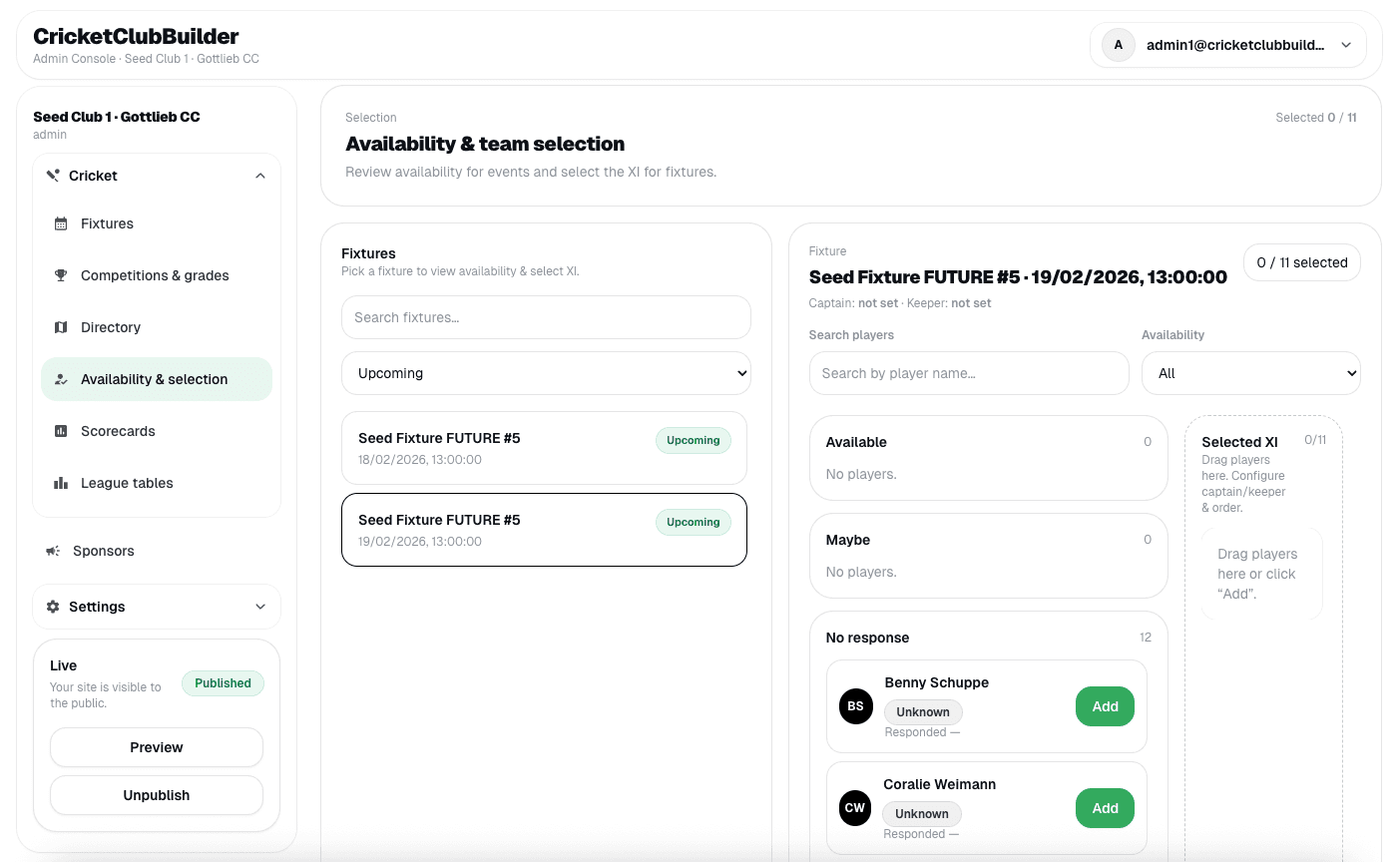 From availability to final squad (and live on your site)